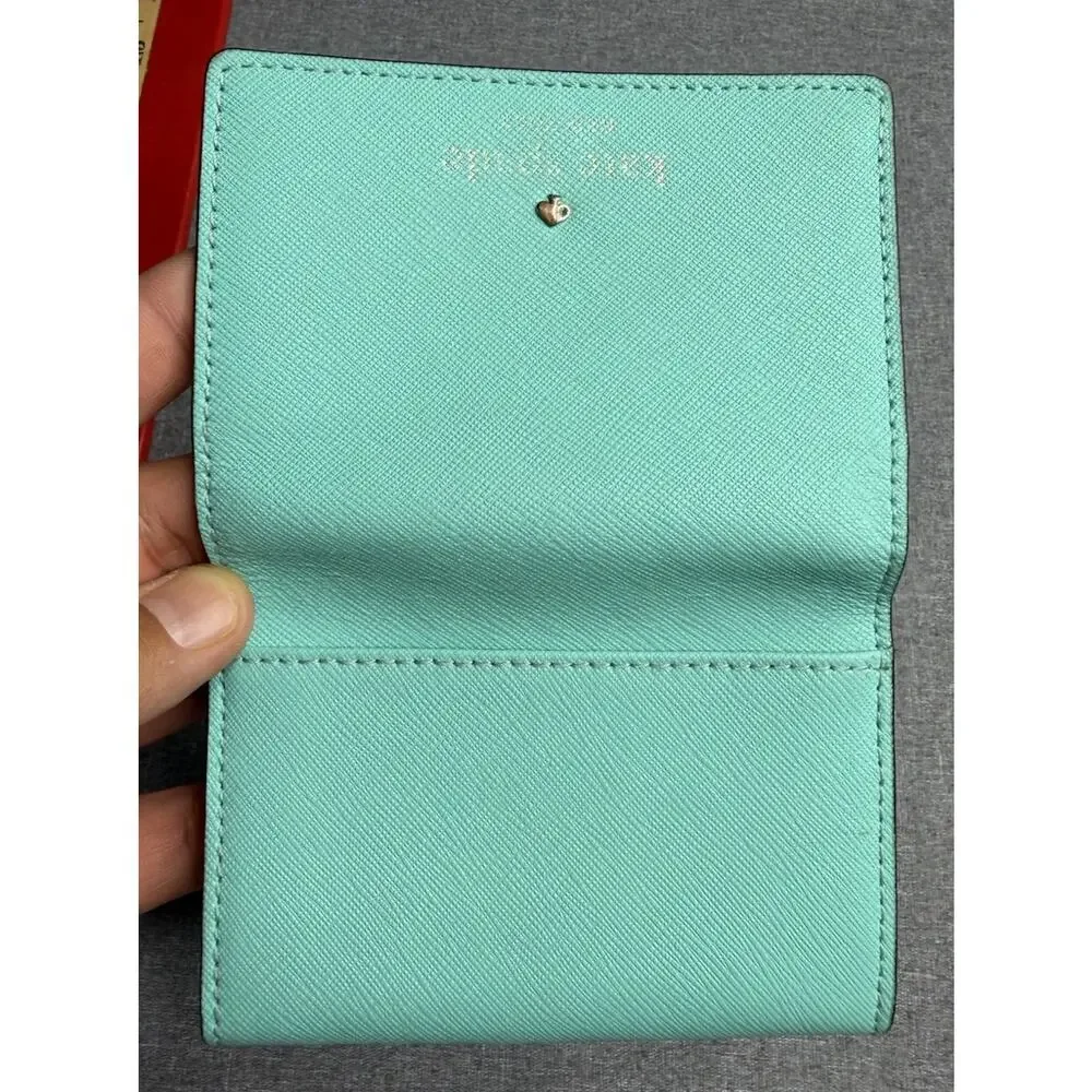 Kate Spade Teal Light Blue Leather Credit Card ID Window Trifold Wristlet Coin